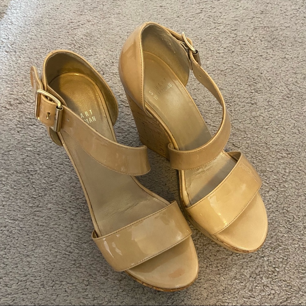 Stuart Weitzman Nude Platform Wedge Sandals